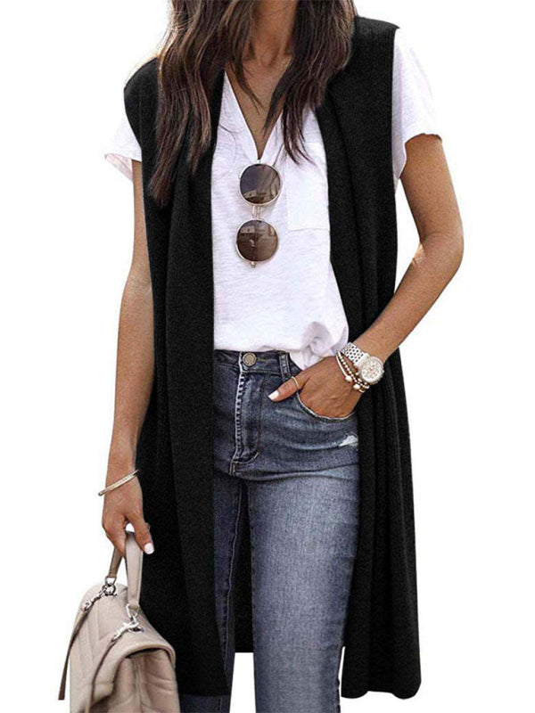 New solid color fashionable casual mid-length cardigan vest