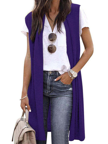 New solid color fashionable casual mid-length cardigan vest