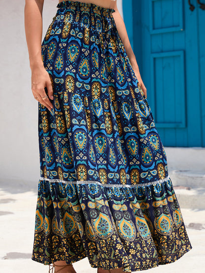 New Women's Bohemian Hollow Printed Patchwork Skirt