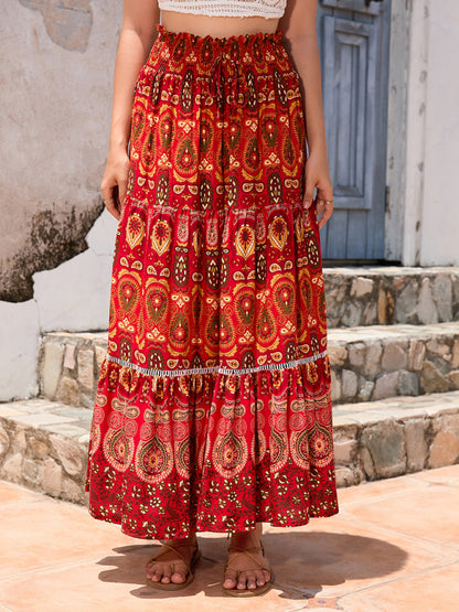 New Women's Bohemian Hollow Printed Patchwork Skirt