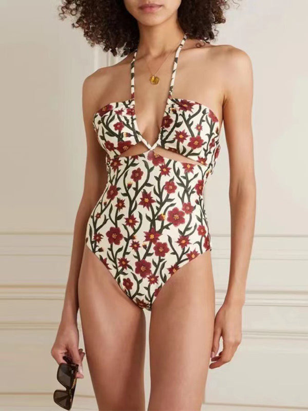 Floal One Piece Swim Suit, Floral Skirt Cover Up Sold Seperately