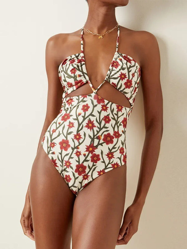 Floal One Piece Swim Suit, Floral Skirt Cover Up Sold Seperately