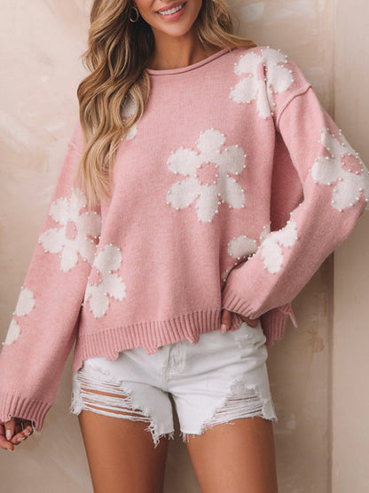 Pink daisy pull over sweater