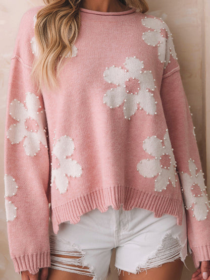 Pink daisy pull over sweater