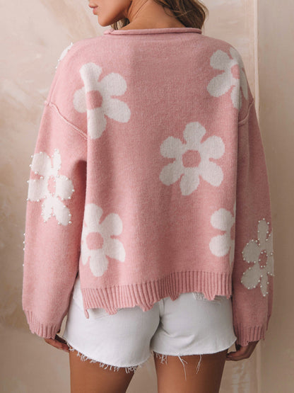 Pink daisy pull over sweater