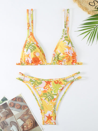 Women's New Bikini Floral Print Double Strap Swimsuit