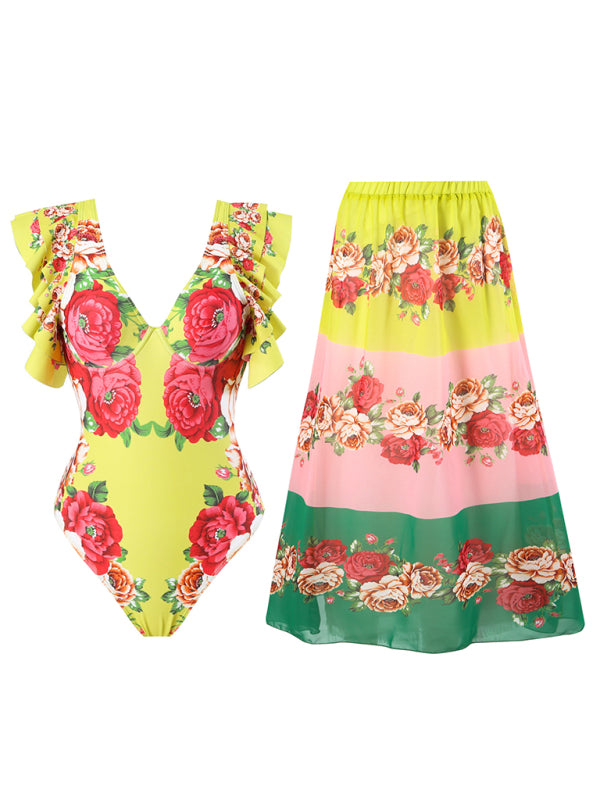 New fashion trend sexy floral print one-piece swimsuit, skirt (single piece)