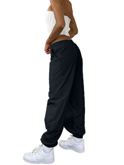 Loose strapped multi-pocket straight cargo casual pants