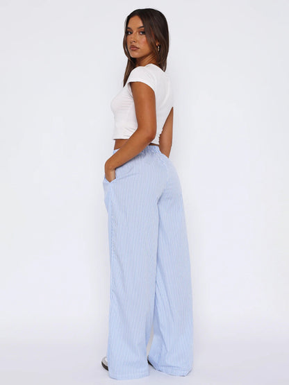 Fashionable casual striped trousers striped printed wide leg trousers