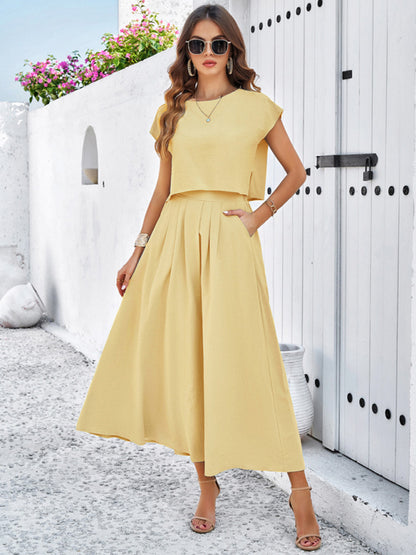 New spring and summer casual sleeveless top and long skirt suit