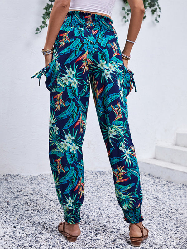 New style casual work pants pocket tropical print leggings trousers