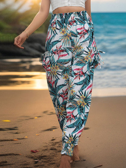 New style casual work pants pocket tropical print leggings trousers