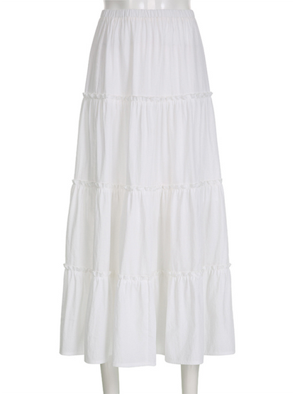 Literary retro gentle white splicing bohemian casual skirt