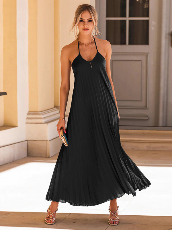 New A-hem pleated beach vacation long dress