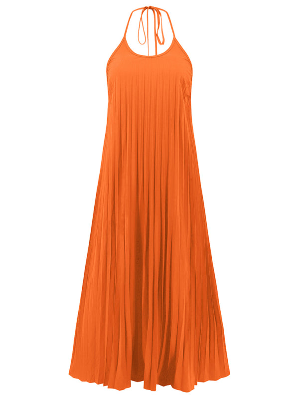 New A-hem pleated beach vacation long dress