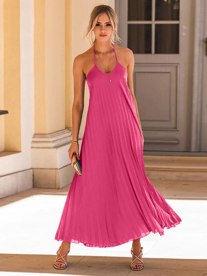 New A-hem pleated beach vacation long dress