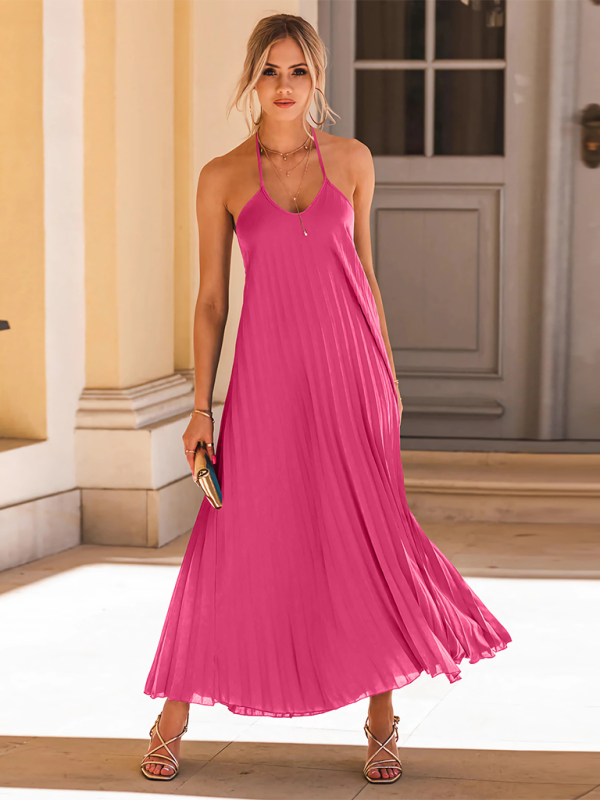 New A-hem pleated beach vacation long dress