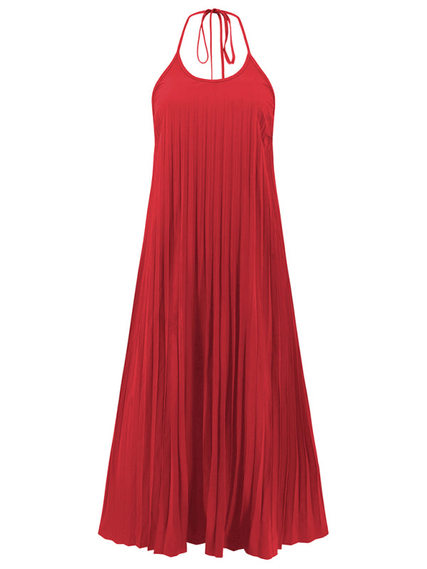 New A-hem pleated beach vacation long dress