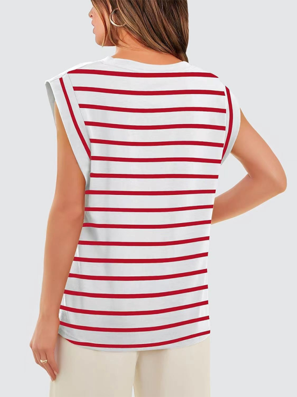 New round neck loose short sleeve T-shirt striped top