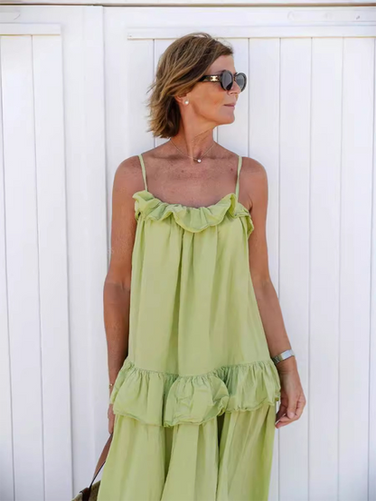 New holiday style ruffled long dress with long swing and elegant beach dress