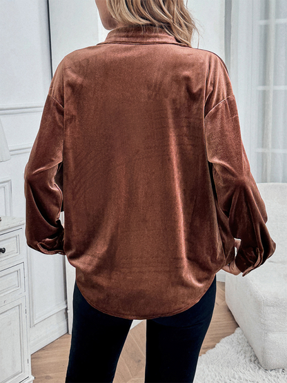 Velvelt Brown Long Sleeve Casual T-Shirt