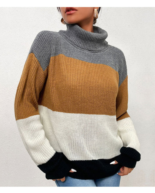 Women's Pullover Loose Contrast Turtleneck